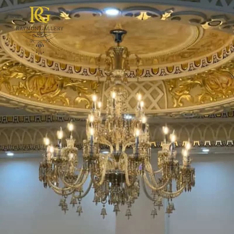 لوستر باکارات ذو طبقه کریستالی رنگ شامپاینی(24 شاخه)