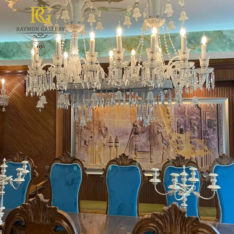 لوستر باکارات خطی سفید بابدنه بلوری(14 شاخه) — تصویر ۲