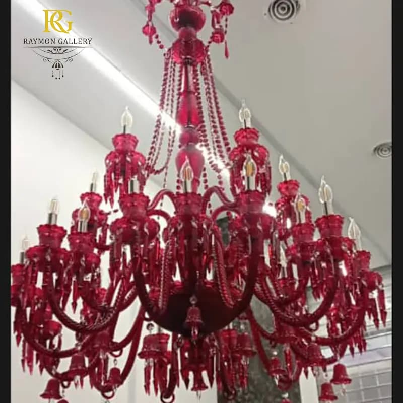 لوستر باکارات قرمز یاقوتی طبقاتی ریسه ای(32شاخه)