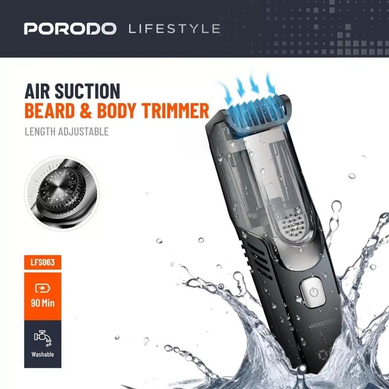 ماشین اصلاح شارژی پورودو Porodo مدل PD-LFST063-BK با قابلیت مکش — تصویر ۳