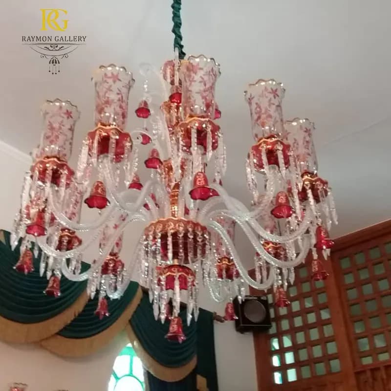 لوستر باکارات کریستالی سفید قرمز سلطنتی(10 شاخه) — تصویر ۲
