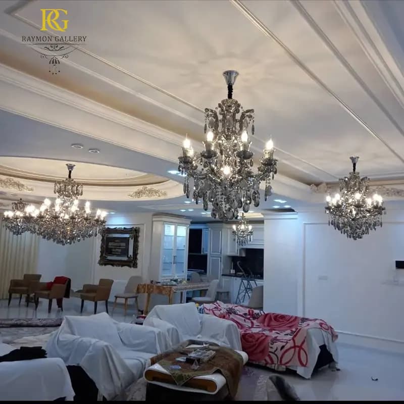 لوستر باکارات کلاسیک کروم پر آویز لوکس (6 شاخه)