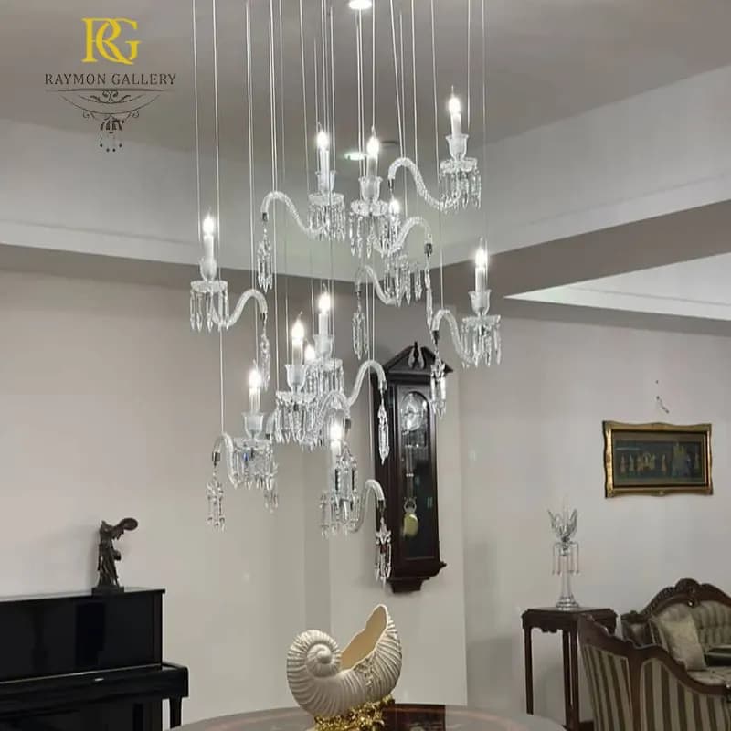 لوستر آویزی باکارات مدل ریسه‌ای (12 شاخه) — تصویر ۲