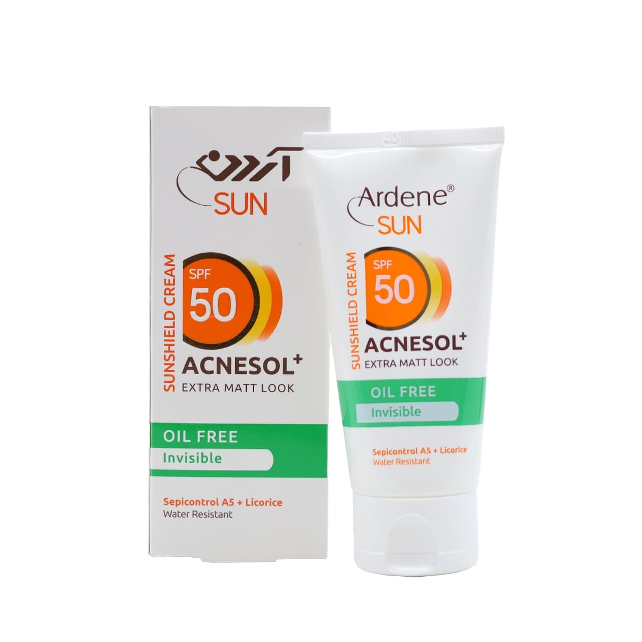 کرم ضدآفتاب آکنه سول پلاس SPF50 بی رنگ فاقد چربی آردن سان 50 میلی لیتر