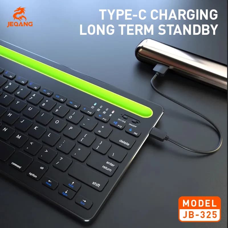 کیبورد بلوتوثی و شارژی جکنگ مدل Jeqang JB-325 – مشکی — تصویر ۱۱