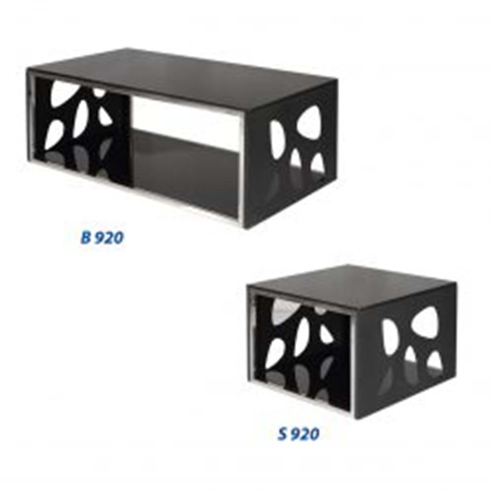 میز جلو مبلی ۲طبقه شیشه مشکی سکوریت ۱۰میل بغل فلزی رنگ مشکی چرمی 120×65×44مدل B920 راحتیران — تصویر ۳