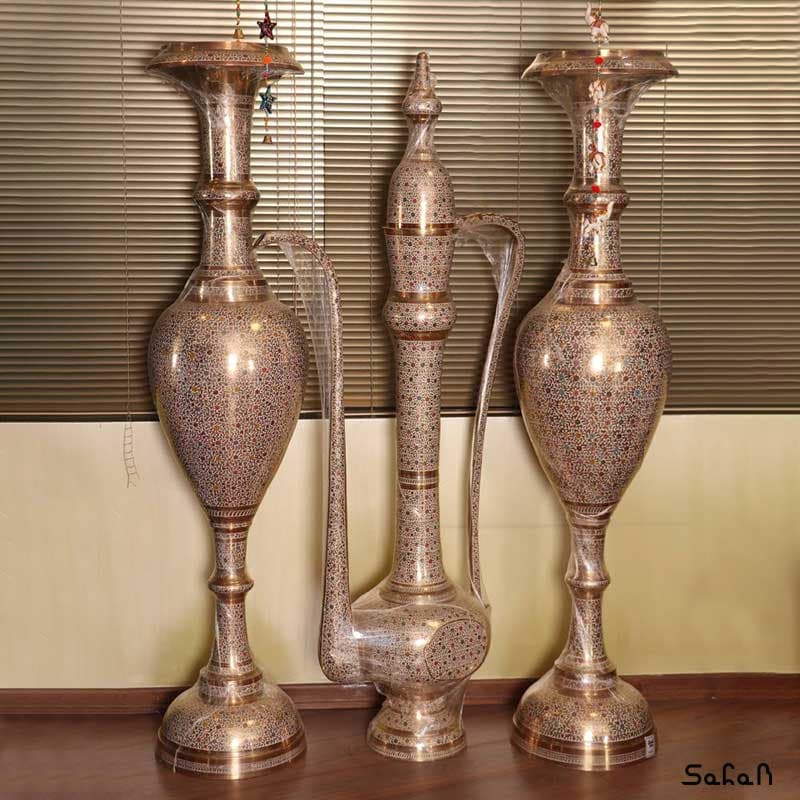 ست گلدان و گلاب پاش قلم زنی با دست 180 سانت