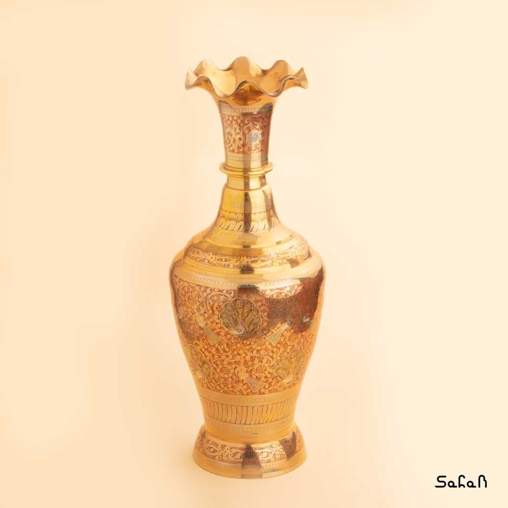 گلدان برنجی قلم زنی ماراتبان 37 سانت — تصویر ۶