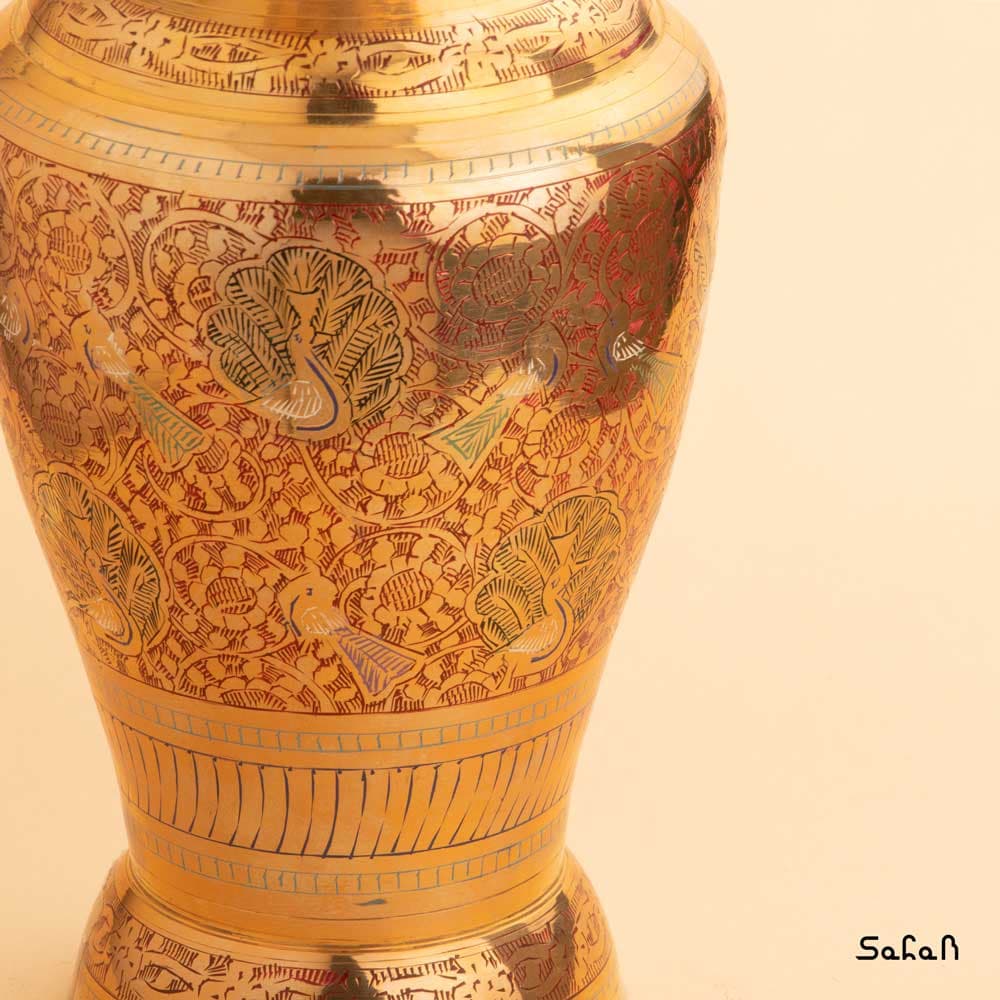گلدان برنجی قلم زنی ماراتبان 37 سانت — تصویر ۷
