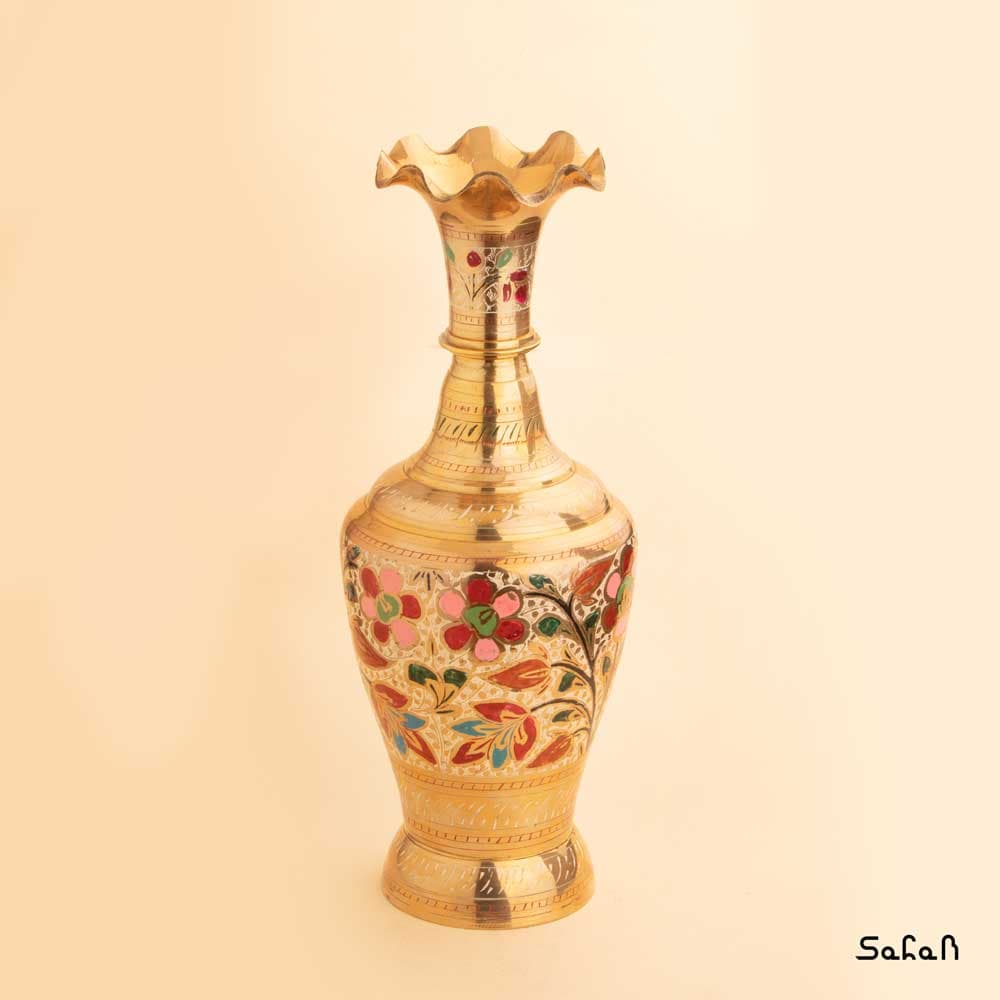 گلدان برنجی قلم زنی ماراتبان 37 سانت — تصویر ۵