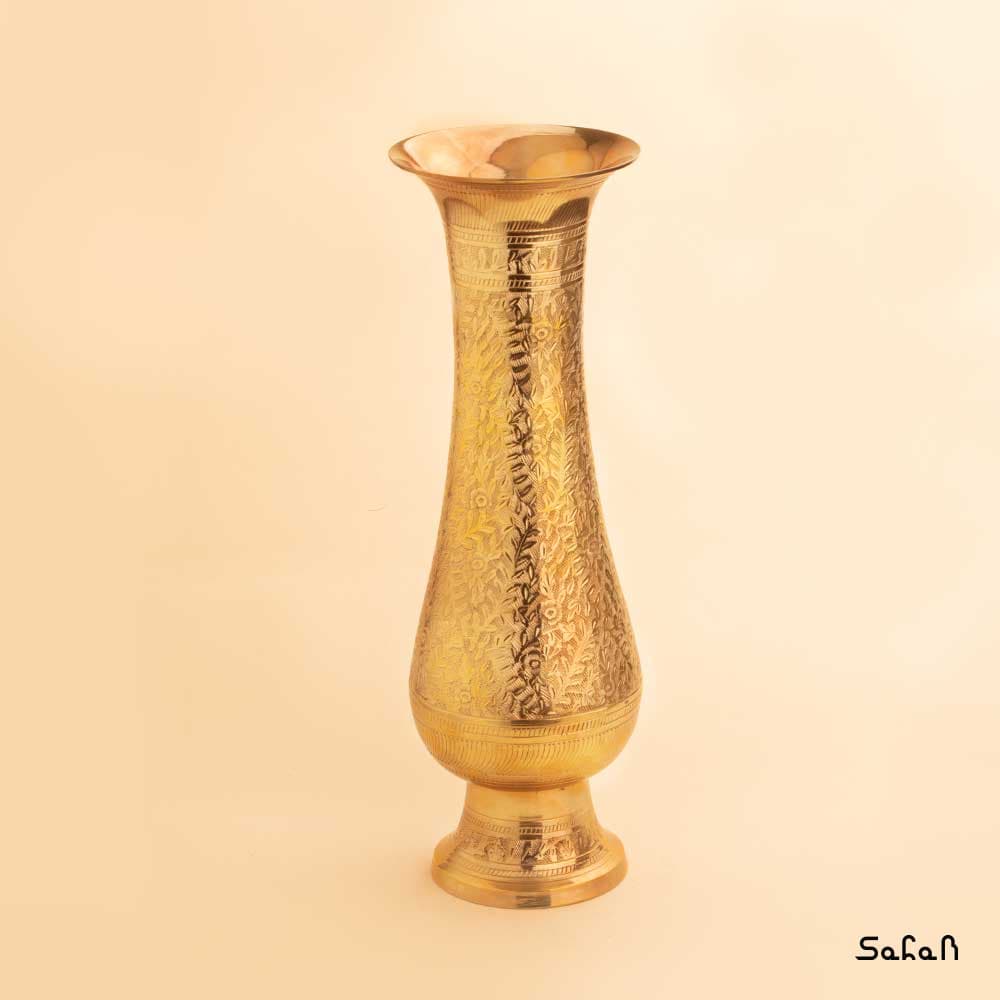 گلدان برنجی قلم زنی گلاس 35 سانت