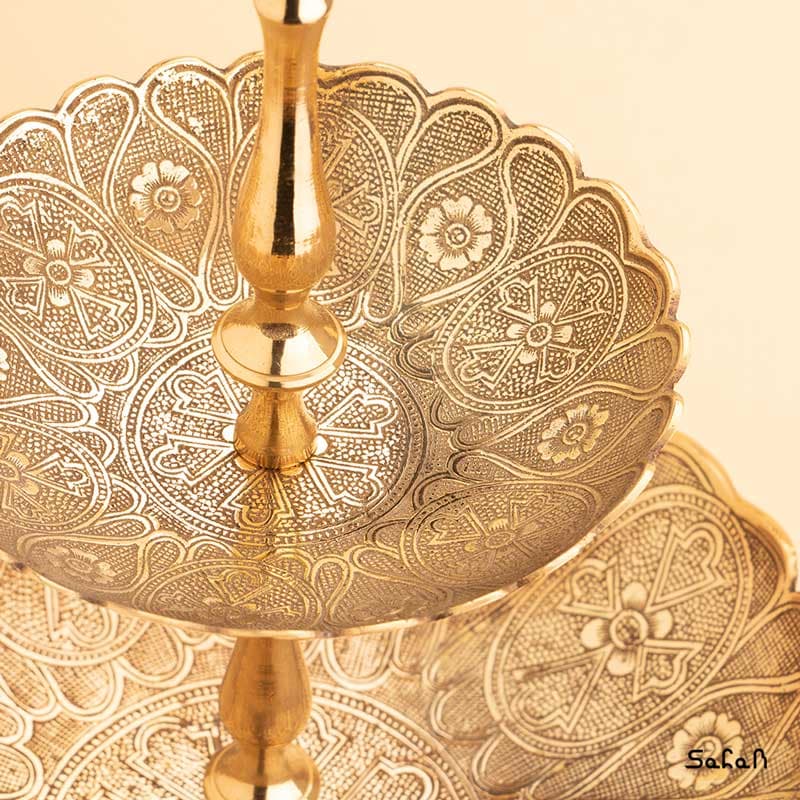 شیرینی خوری برنجی آنتیک دو طبقه مدل ارکیده — تصویر ۹