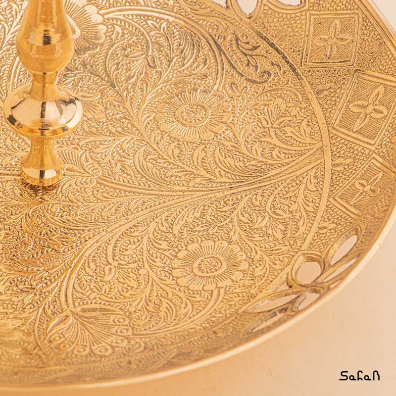 شیرینی خوری برنجی آنتیک دو طبقه مدل پرستو — تصویر ۱۱