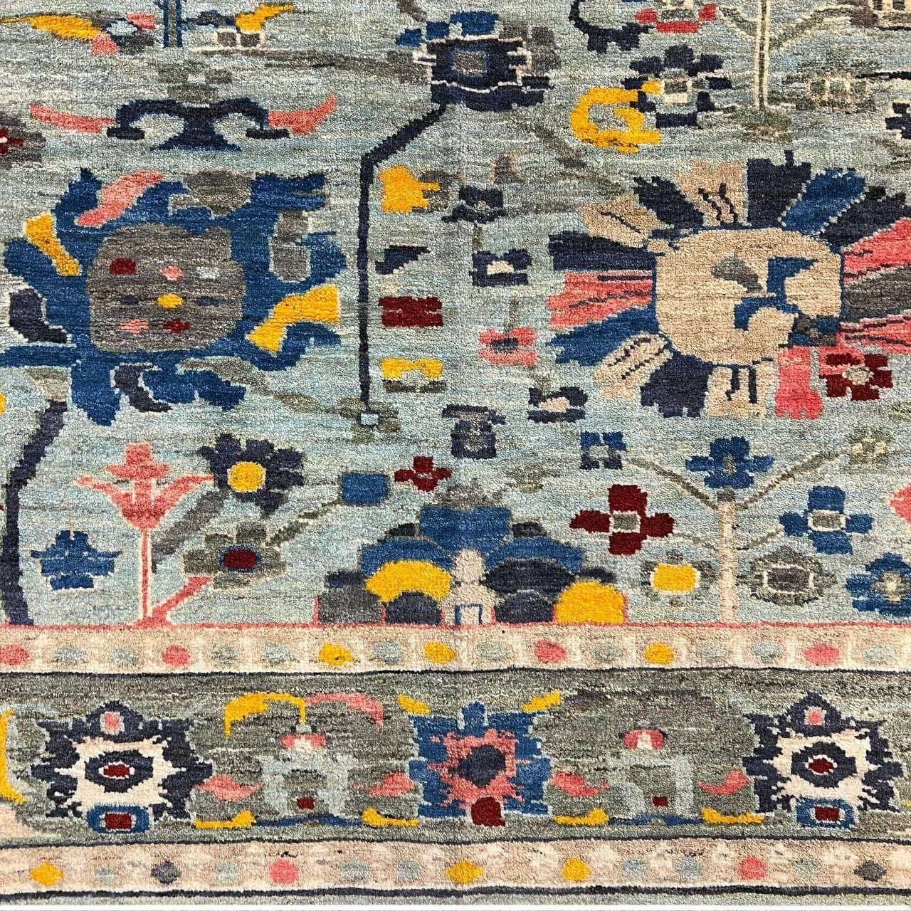 قالی دستباف 7 متری چله نخ پشم دستریس زمینه آبی بافت سلطان آباد کد D14003A — تصویر ۱۱