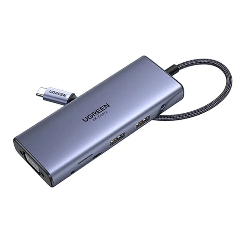 هاب 9 پورت Type C یوگرین مدل 50611-CM498 با 2 پورت 3.0 USB و پورت 2.0 USB و پورت HDMI و VGA و LAN و جک 3.5 میلی‌متری و درگاه کارت حافظه — تصویر ۲