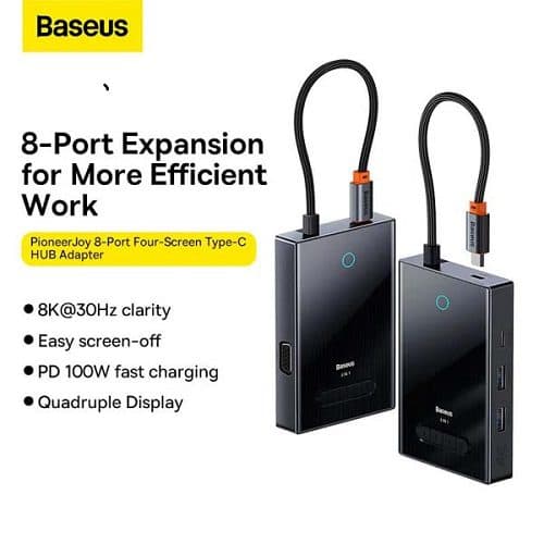 هاب تایپ سی 8 پورت باسئوس مدل WKYY030413 با 2 پورت HDMI و 2 پورت USB 3.0 و پورت DP و VGA و Type-C 3.0 PD و Type-C PD — تصویر ۸