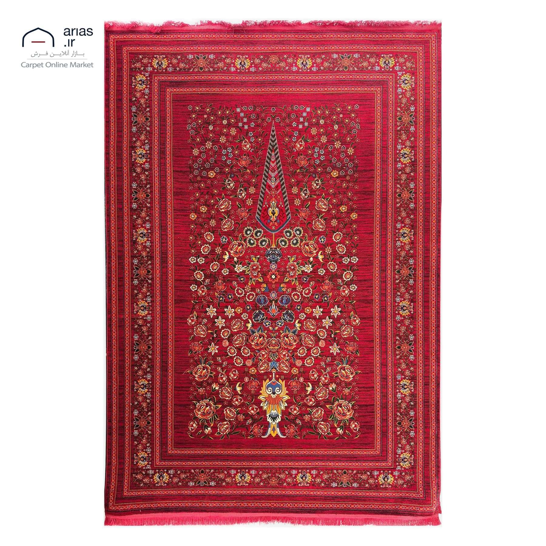 فرش ماشینی آریاس زمینه لاکی کد M06418 — تصویر ۲