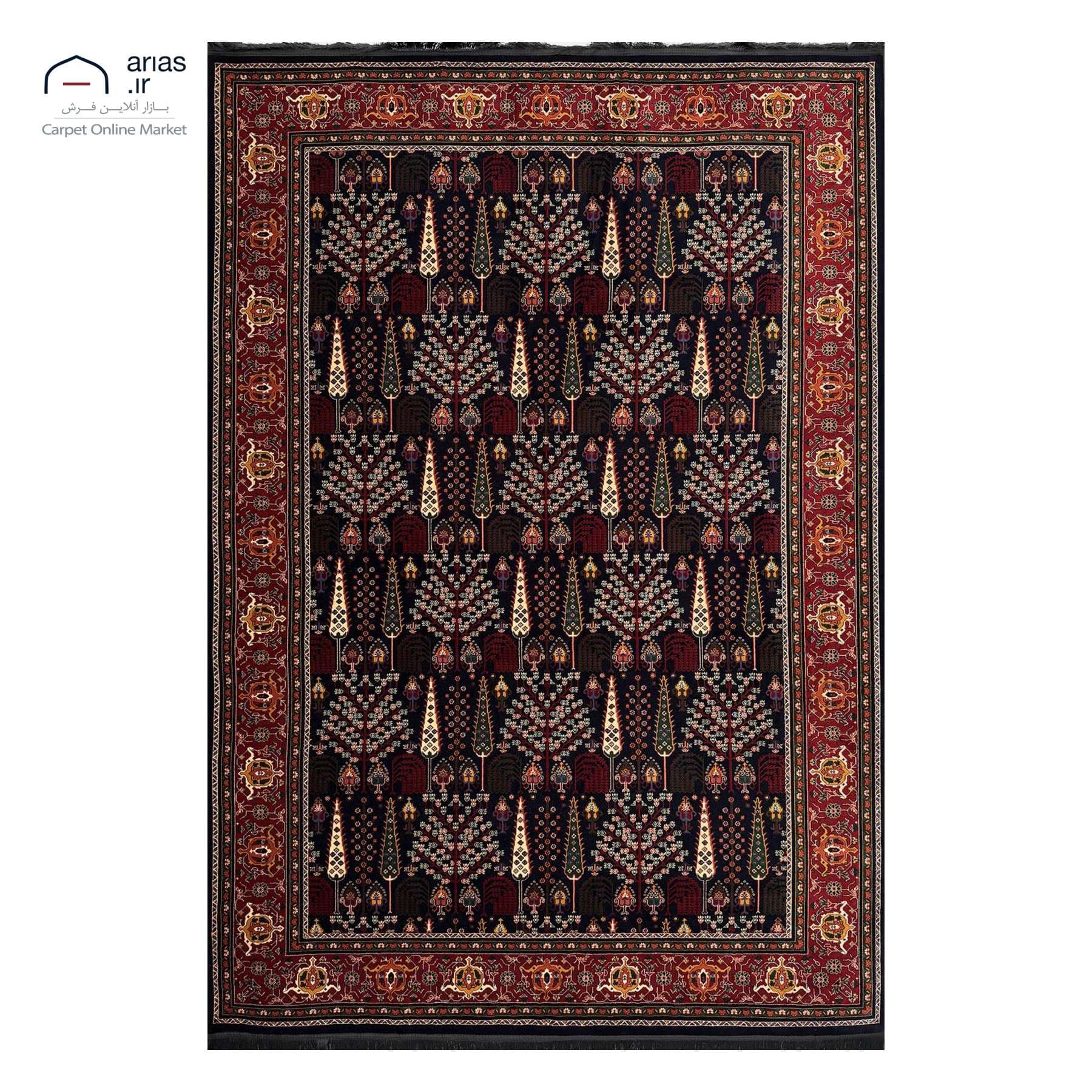 فرش ماشینی آریاس نقشه درختی زمینه سرمه ای کد M06407