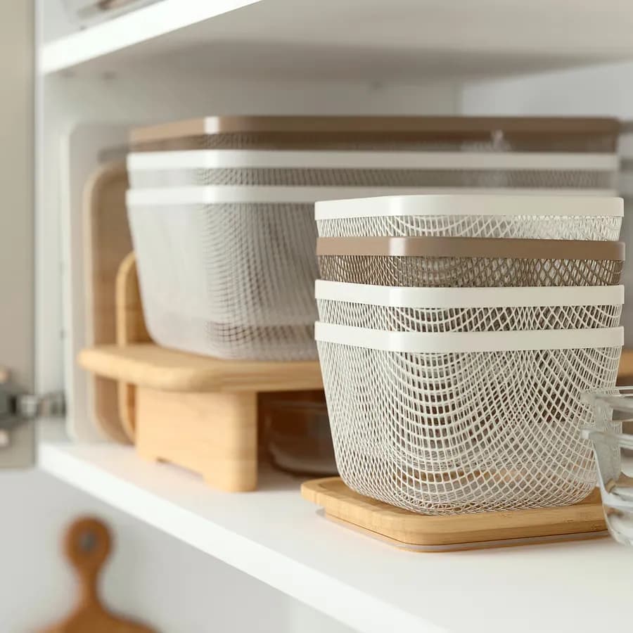 سبد نگهداری غذا با درب فلز مربعی/ بامبوی سفید ایکیا مدل IKEA 365+ — تصویر ۱۲