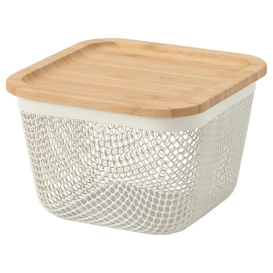 سبد نگهداری غذا با درب فلز مربعی/ بامبوی سفید ایکیا مدل IKEA 365+