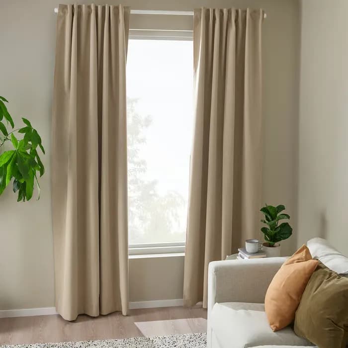 یک جفت پرده ضخیم زرد/بژ با نوار تزئینی ایکیا 135*300 مدل ROSENMANDEL — تصویر ۵