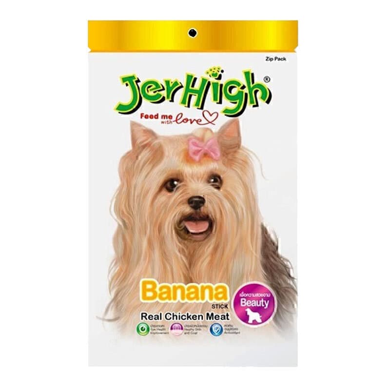 تشویقی سگ با طعم موز جرهای Jerhigh Chicken & Banana Sticks وزن 60 گرم