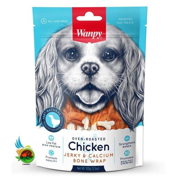 تشویقی سگ ونپی با طعم مرغ و کلسیم مدل ران مرغ Wanpy chicken jerky &amp; calcium وزن ۱۰۰ گرم