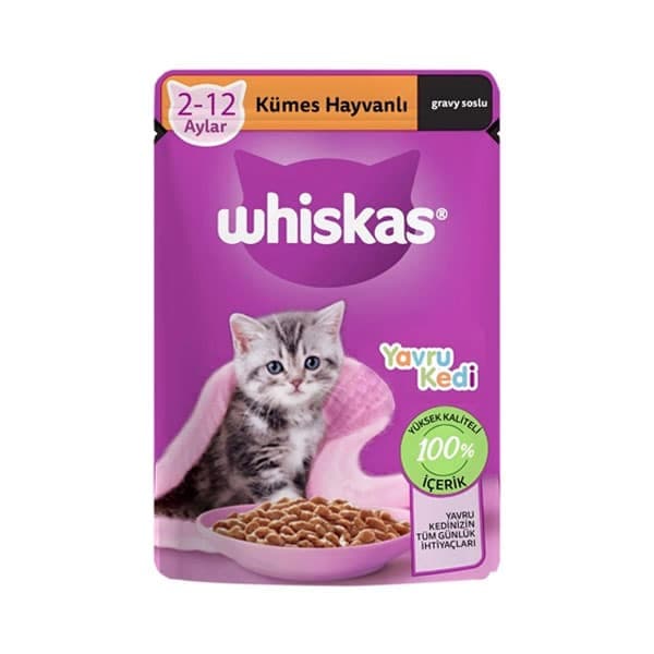 پوچ بچه گربه ویسکاس با طعم مرغ Whiskas Kitten Chicken وزن 85 گرم