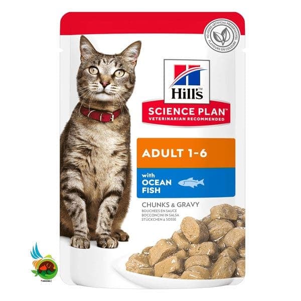 پوچ گربه بالغ هیلز با طعم ماهی اقیانوسی Hill’s science plan adult 1-6 with ocean fish وزن ۸۵ گرم