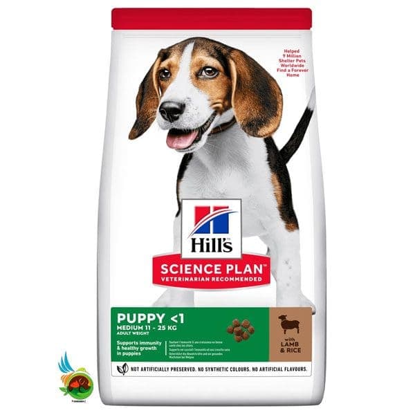 غذای خشک توله سگ نژاد متوسط هیلز با طعم گوشت بره و برنج Hill’s science plan medium puppy with lamb & rice وزن 2.5 کیلوگرم