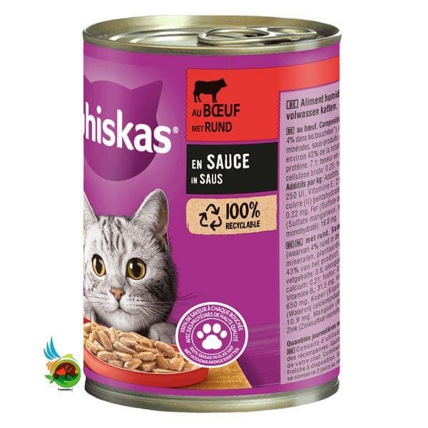 کنسرو گربه بالغ ویسکاس با طعم گوشت در سس Whiskas with beef وزن ۴۰۰ گرم — تصویر ۲