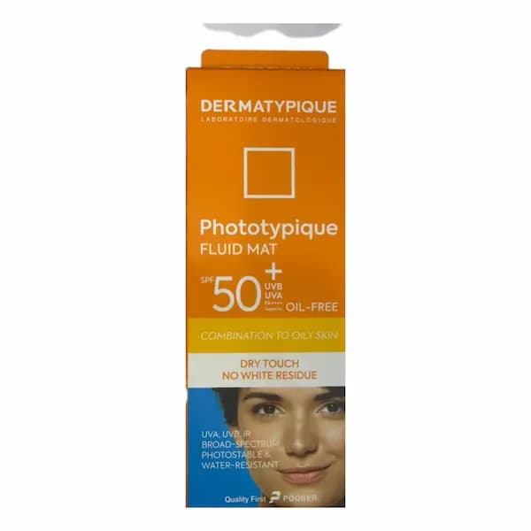 فلوئید ضد آفتاب مات کننده و فاقد چربی بی رنگ SPF50 درماتیپیک / Dermatypique مناسب برای پوستهای چرب و مختلط حجم 50 میلیلیتر