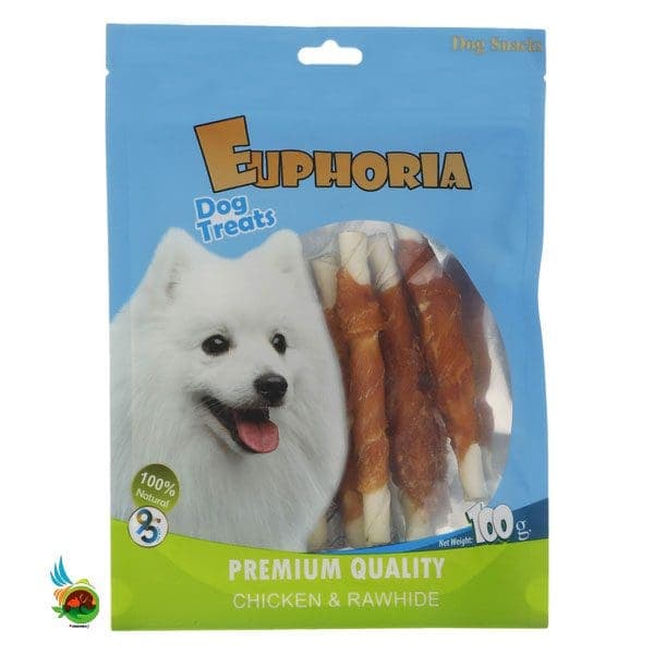 تشویقی سگ ایفوریا با طعم مرغ مدل میله ای دور پیچ Euphoria dog treats with chicken &amp; calcium وزن ۱۰۰ گرم