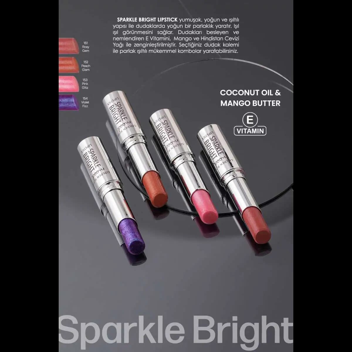 رژ لب گلدن رز مدل SPARKLE BRIGHT شماره 154 — تصویر ۵