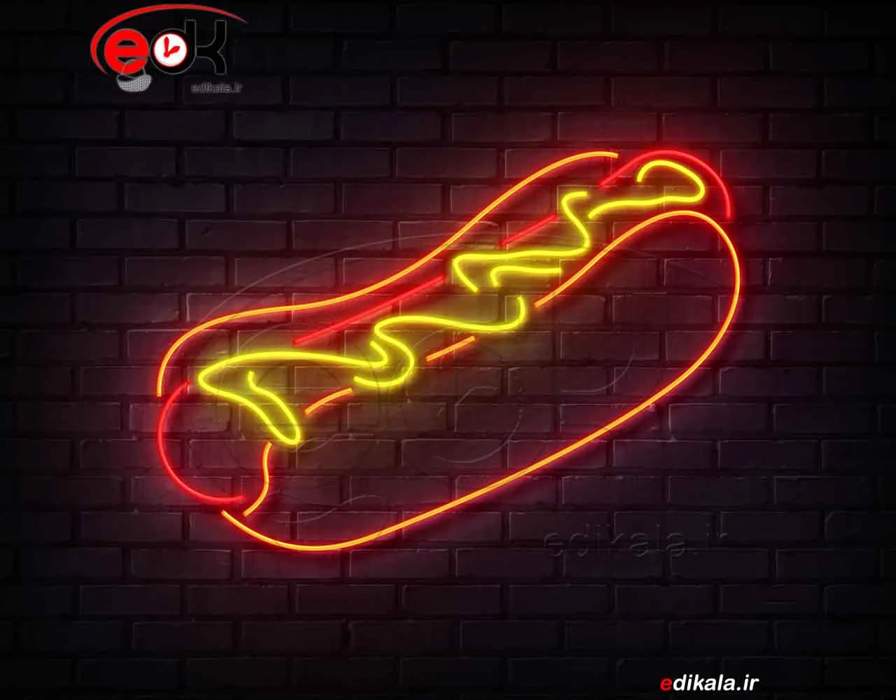 تابلو نئون طرح هات داگ شماره 7 در ابعاد مختلف + آداپتور +فایل کورل آماده برش
