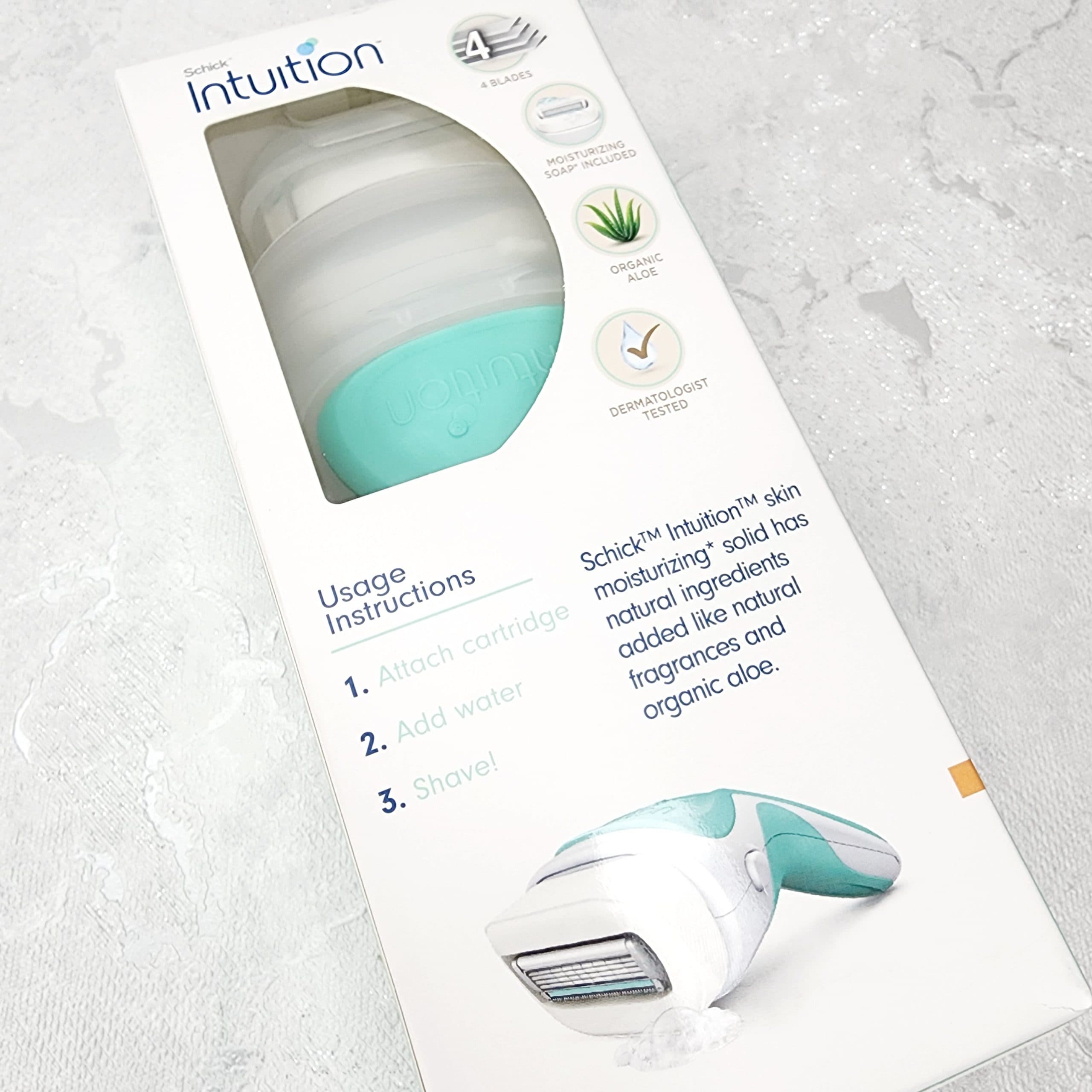 تیغ اصلاح زنانه Schick Intuition برای پوست حساس – ۱ تیغ و ۲ تیغ یدک Intuition با آلوئه ورا — تصویر ۳