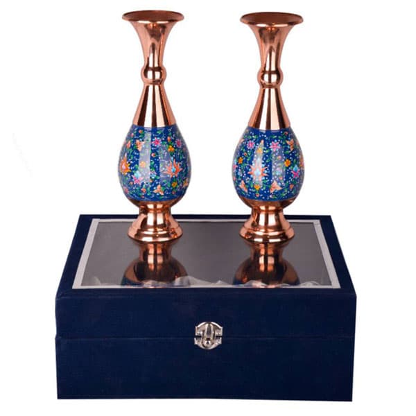 گلدان ۲۵ صراحی مس و پرداز همراه جعبه مخمل | ارتفاع 25cm