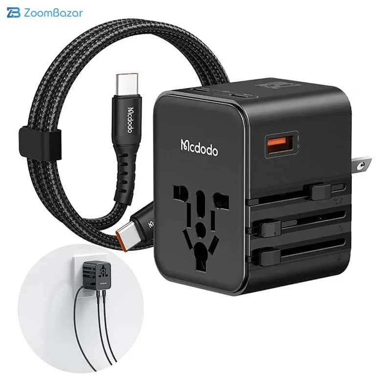 تبدیل پریز و شارژر دیواری مسافرتی USB و تایپ‌سی 25 وات مک‌دودو مدل CP-3260 — تصویر ۵