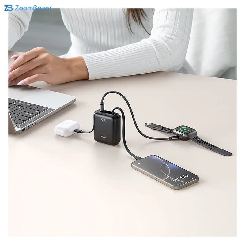 پاوربانک مک دودو 10000 میلی آمپر 22.5 وات مدل MC-862 دارای کابل Type‑C و Lightning متصل — تصویر ۸