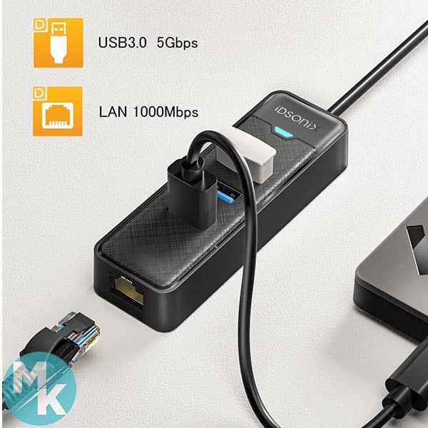 آداپتور اینترنت USB 3.0 هاب با RJ45 10/100/1000 برند IDSONIX مدل ED3UR — تصویر ۵