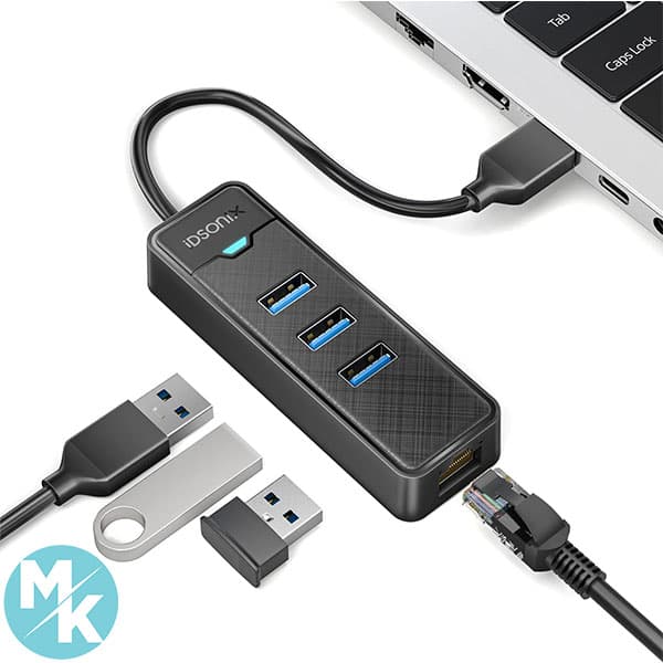 آداپتور اینترنت USB 3.0 هاب با RJ45 10/100/1000 برند IDSONIX مدل ED3UR