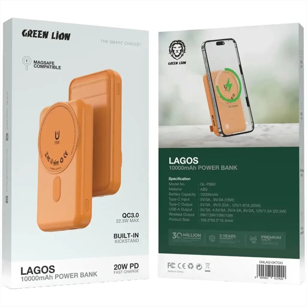 پاوربانک وایرلس گرین لاین LAGOS Magsafe ظرفیت 10000 میلی آمپر — تصویر ۸