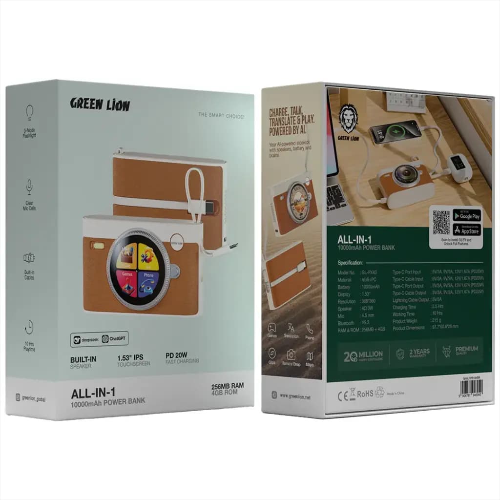 پاوربانک گرین لاین مدل GL-PX43 ظرفیت 10000 میلی آمپر با نمایشگر لمسی و 4 گیگ حافظه — تصویر ۵