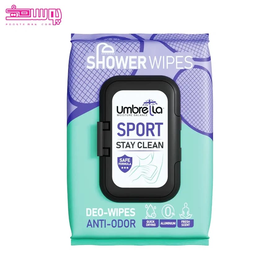 دستمال مرطوب خوشبو کننده بدن اسپورت آمبرلا 50 عددSport umbrella body deodorizing wipes 50 pcs — تصویر ۶