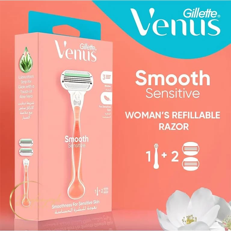 تیغ اصلاح ۳ تیغه ژیلت ونوس اسموت سنسیتیو مناسب پوست حساس ۱ دسته به همراه ۲ یدک Gillette Venus Smooth Sensitive Razor 1 Handle + 2 Refills — تصویر ۳