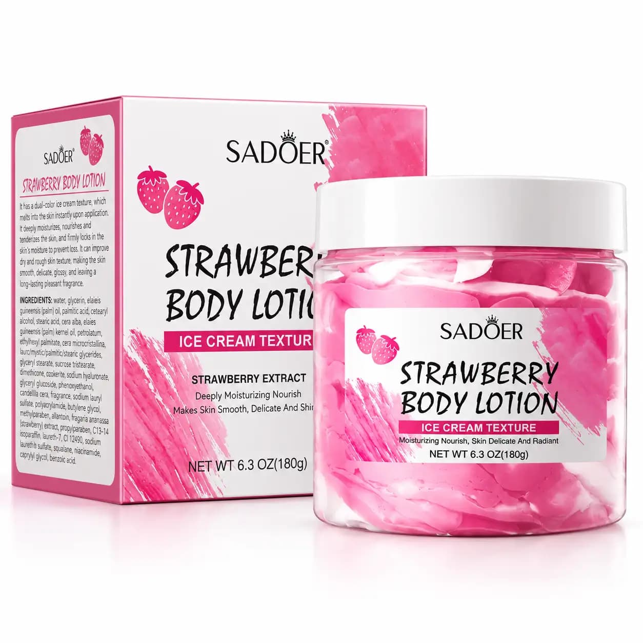 لوسیون بستنی بدن سادور SADOER مدل Strawberry با رایحه توت فرنگی حجم 180 گرم