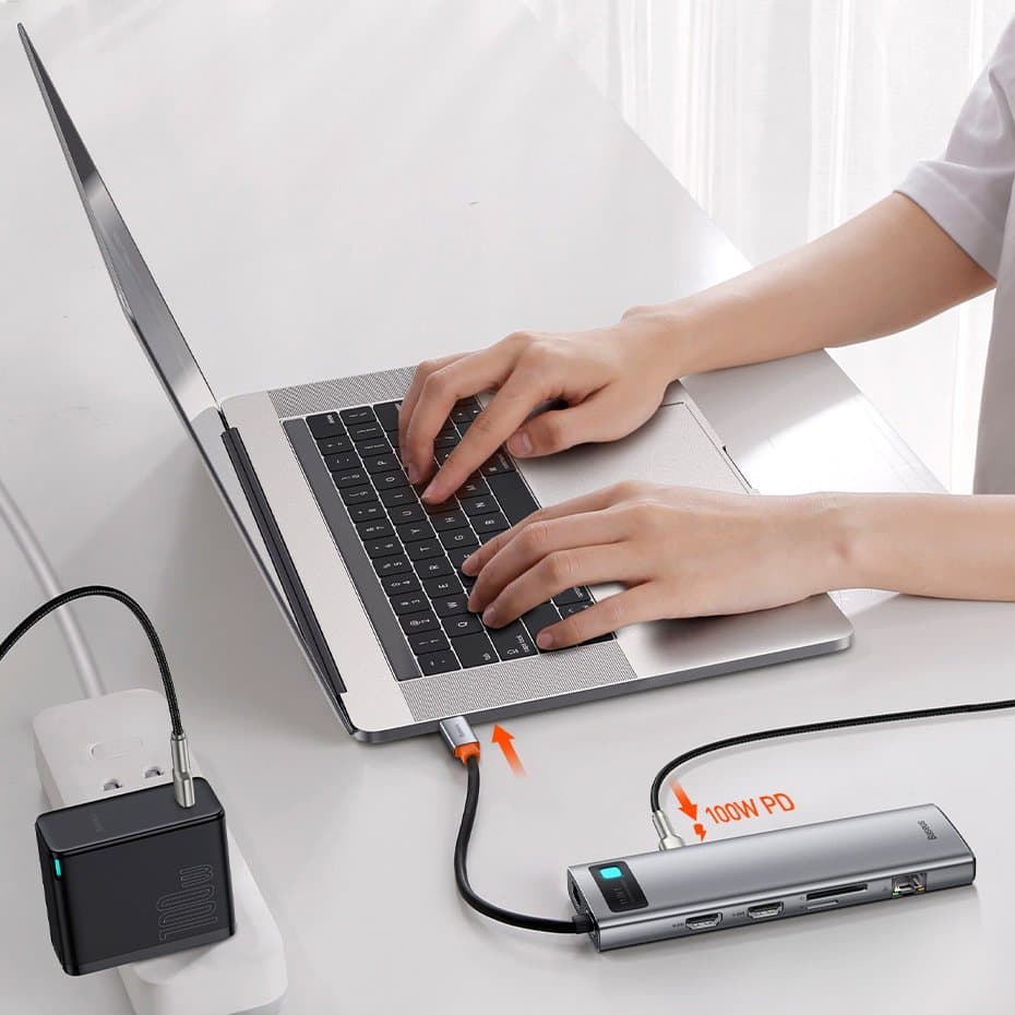 هاب 11 پورت بیسوس Baseus Metal Gleam 11 in 1 Multifunctional Type-C HUB CAHUB-CT0G توان 100 وات — تصویر ۱۲