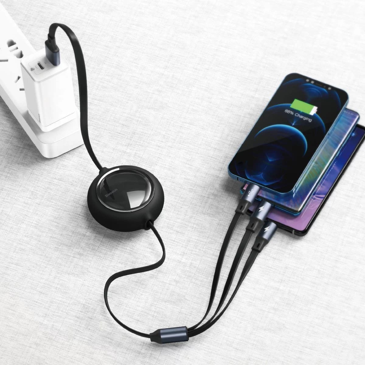 کابل 3در1 USB به میکرو/آیفون/تایپ-سی بیسوس Baseus Cable Baseus Bright Mirror CAMLT-MJ با طول قابل تنظیم — تصویر ۹