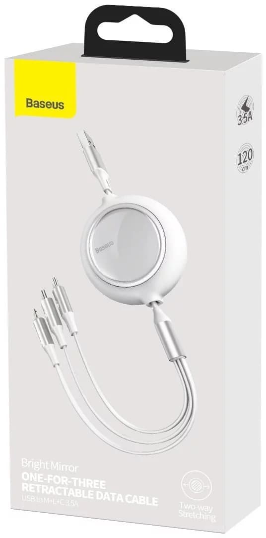 کابل 3در1 USB به میکرو/آیفون/تایپ-سی بیسوس Baseus Cable Baseus Bright Mirror CAMLT-MJ با طول قابل تنظیم — تصویر ۵