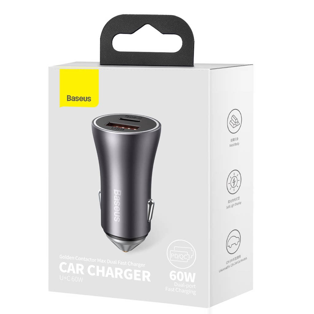شارژر فندکی بیسوس مدل Baseus Golden Contactor Max Dual Fast Charger Car Charger U+C CGJM000103 با توان 60W — تصویر ۸